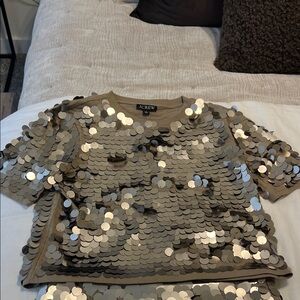 J.Crew Metallic Sequin Top in Silver and Greyish/Tan